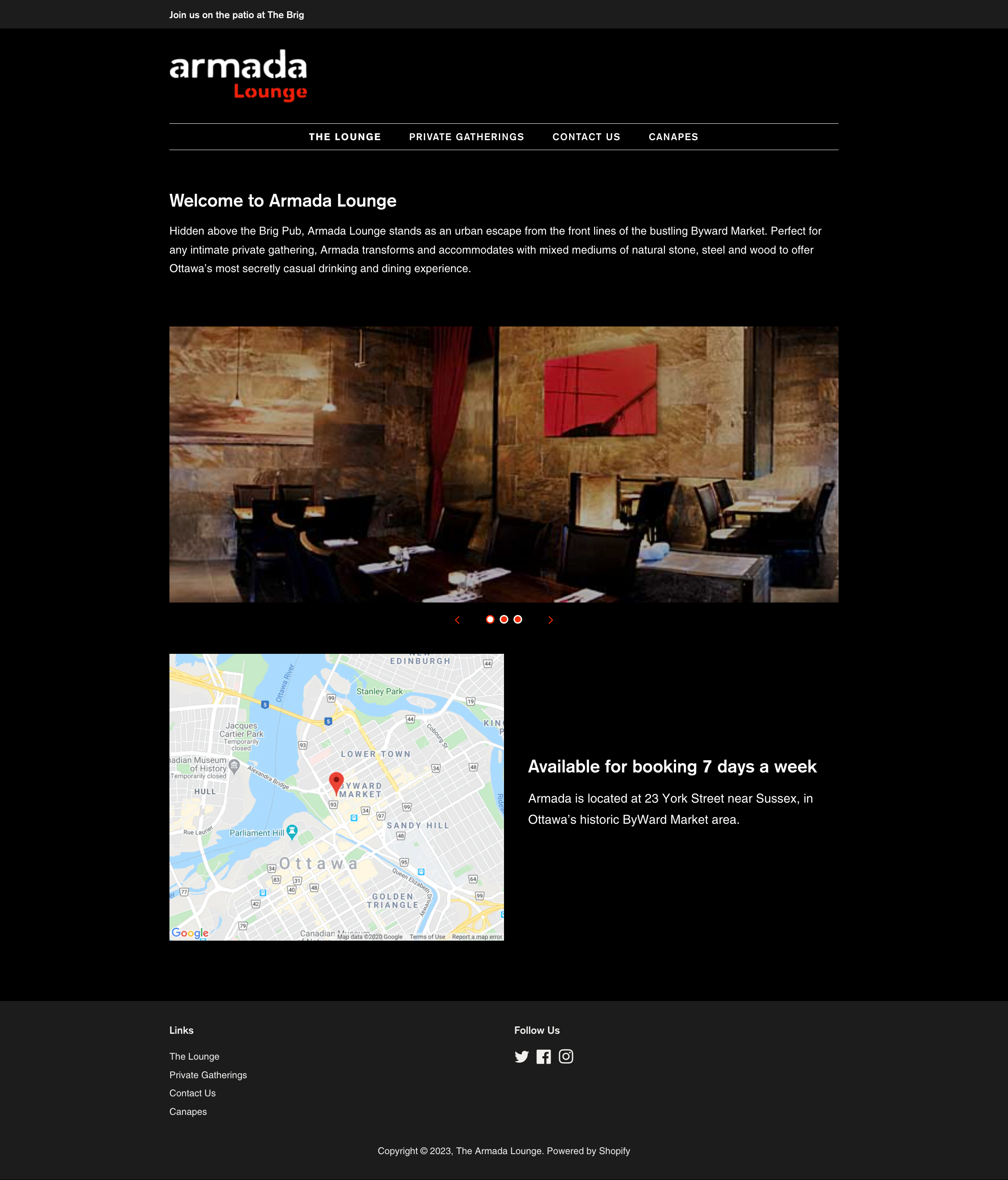 Armada Lounge webpage describing and showing the space.